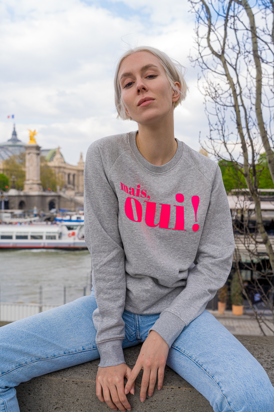 Mais, Oui! Sweatshirt - Grau/Neon Pink – Bonjour Ben