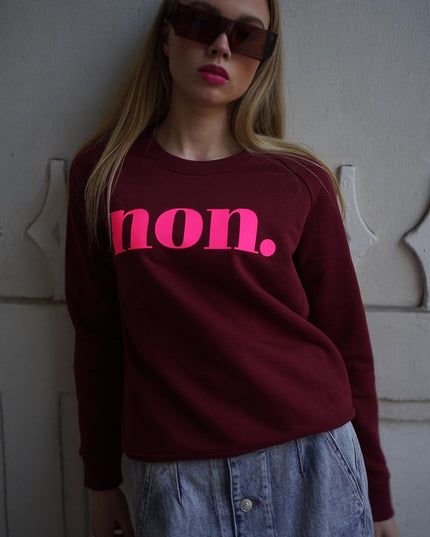 Non. Sweatshirt - Weinrot/Neon Pink