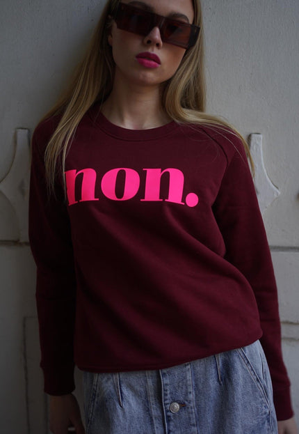 Non. Sweatshirt - Weinrot/Neon Pink