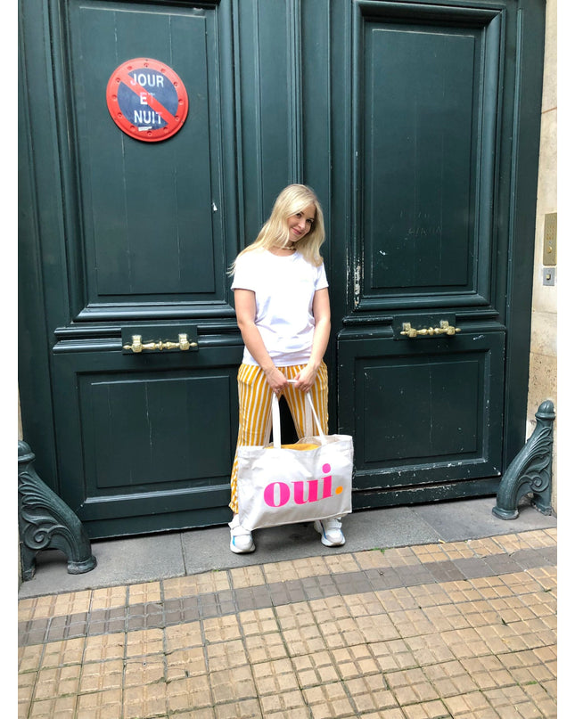 Oui. - Non. Baumwolltasche - Beige/Neon
