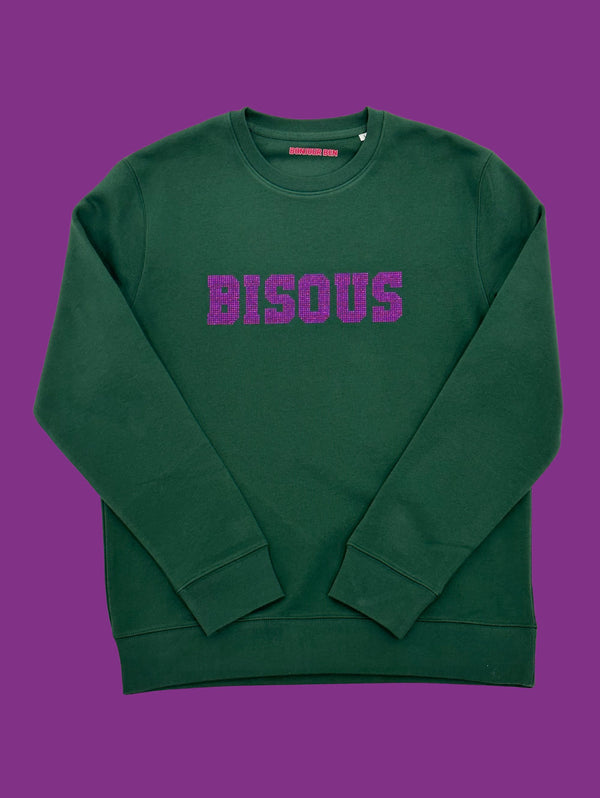 BISOUS Sweatshirt - Grün/Pink Strass