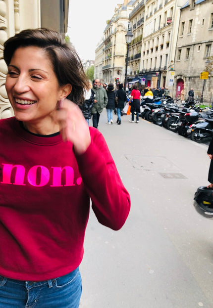 Non. Sweatshirt - Weinrot/Neon Pink