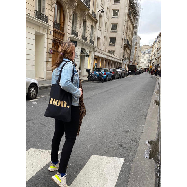 Non. Baumwolltasche - Schwarz/Glitzer Gold