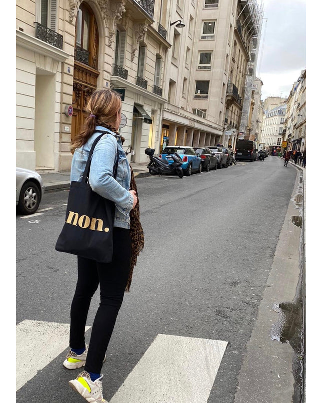Non. Baumwolltasche - Schwarz/Glitzer Gold