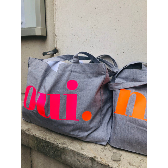 Oui. - Non. Baumwolltasche - Grau/Neon