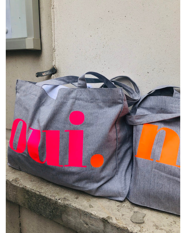Oui. - Non. Baumwolltasche - Grau/Neon