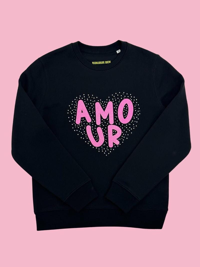 Amour Sweatshirt – Schwarz/Pink neon
