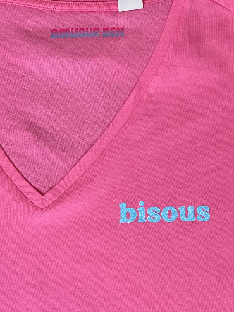 Bisous T-Shirt mit V-Neck - Pink/Blau