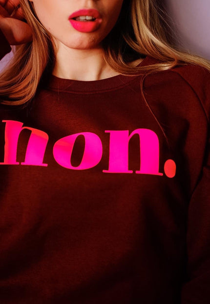 Non. Sweatshirt - Weinrot/Neon Pink