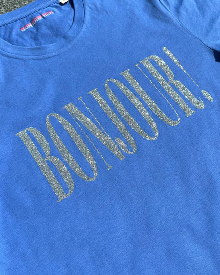 Bonjour! T-Shirt -Enzianblau / Silber Glitzer