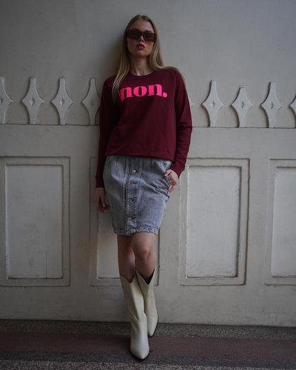 Non. Sweatshirt - Weinrot/Neon Pink