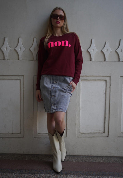 Non. Sweatshirt - Weinrot/Neon Pink