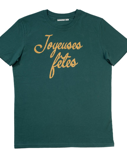 Joyeuses fêtes T-Shirt - Dunkelgrün/Glitzer Gold