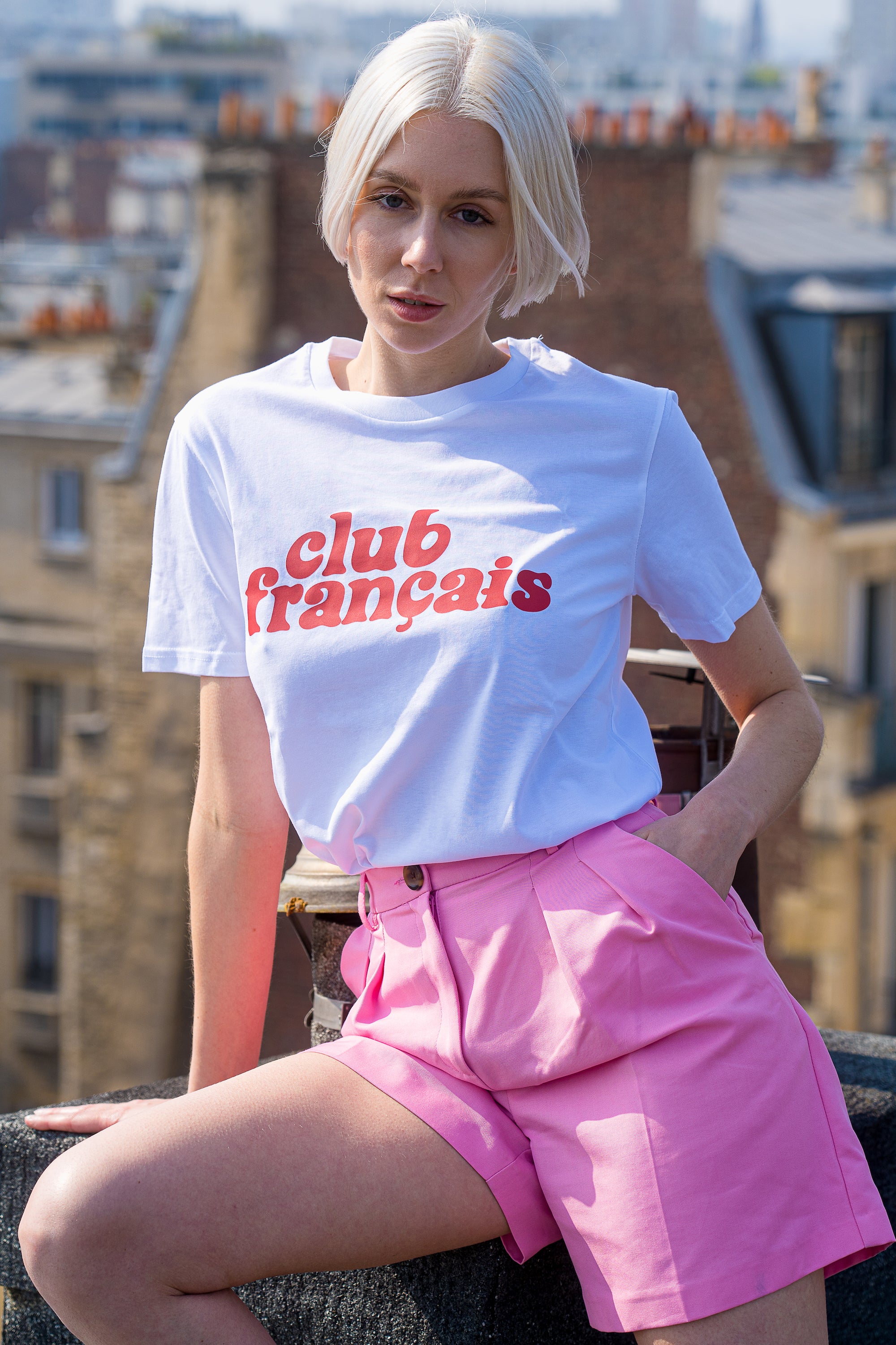 Club Francais T-Shirt - weiß / lipstick red