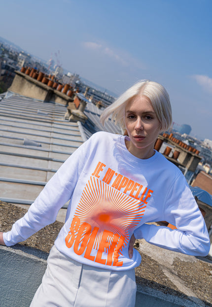 Je m'appelle Soleil Sweatshirt - Weiß/Neon Orange