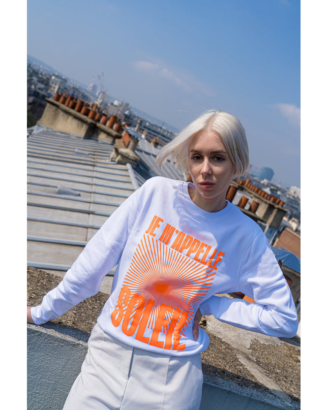 Je m'appelle Soleil Sweatshirt - Weiß/Neon Orange