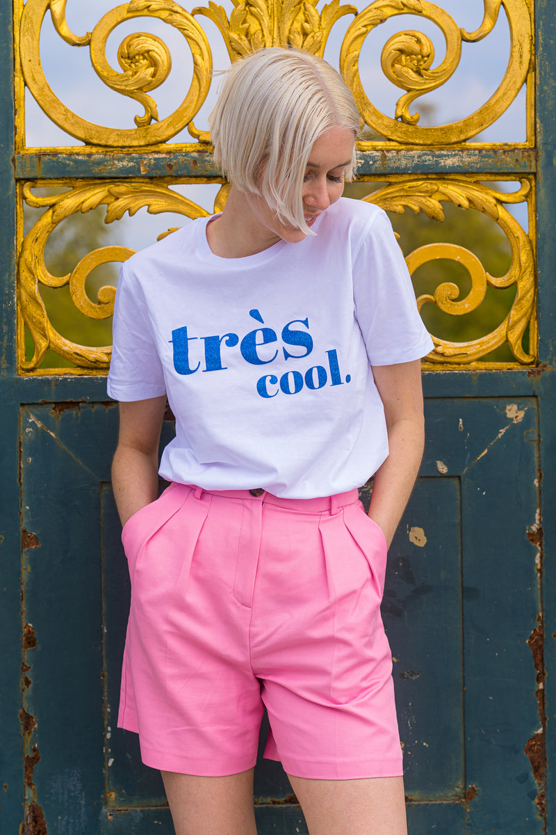 Très Cool T-Shirt - Weiß/Blau Glitzer