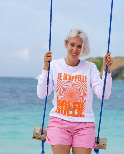 Je m'appelle Soleil Sweatshirt - Weiß/Neon Orange