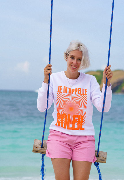 Je m'appelle Soleil Sweatshirt - Weiß/Neon Orange