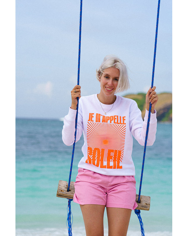 Je m'appelle Soleil Sweatshirt - Weiß/Neon Orange