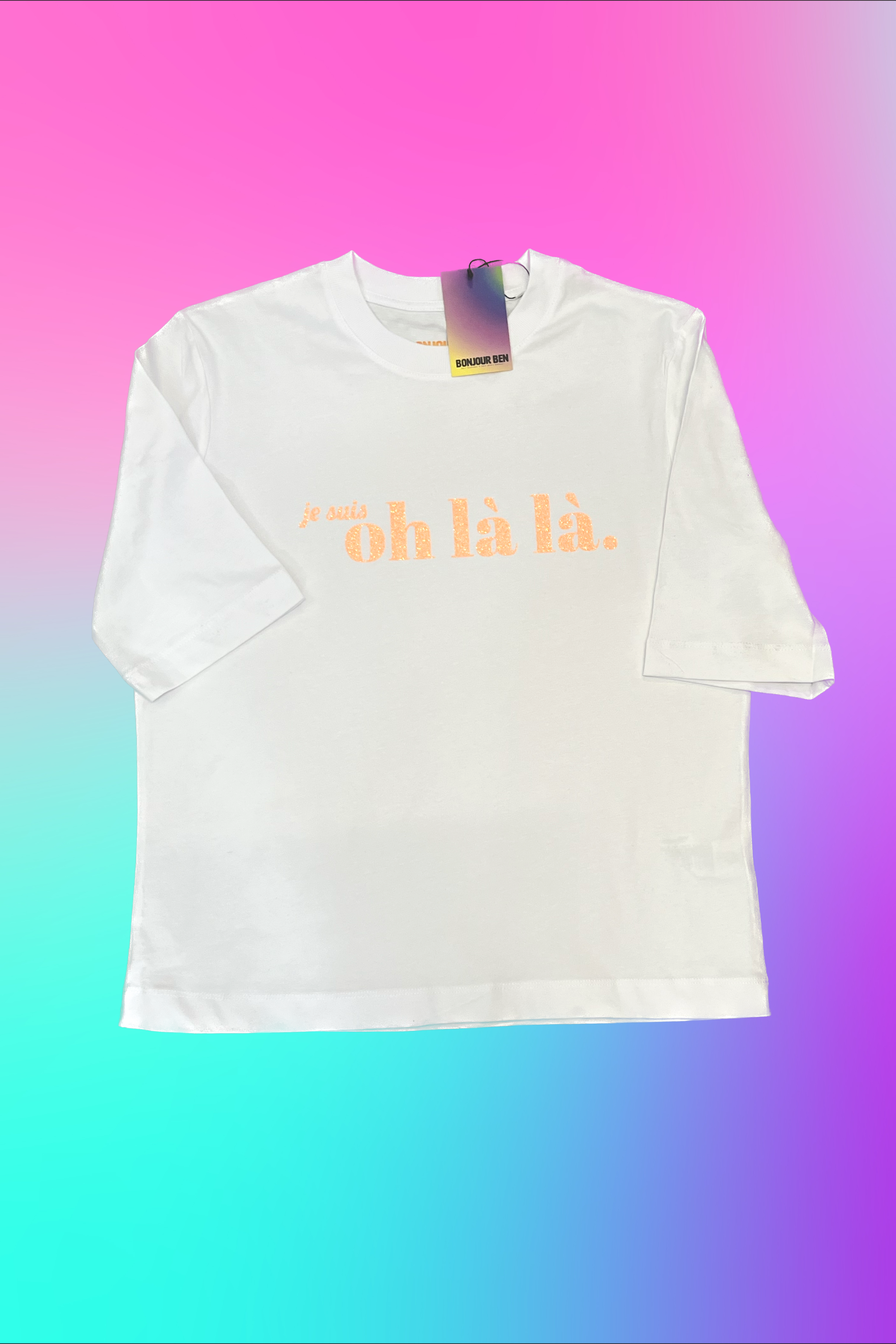 Je suis oh là là T-Shirt - Weiß/Neon Glitzer Orange