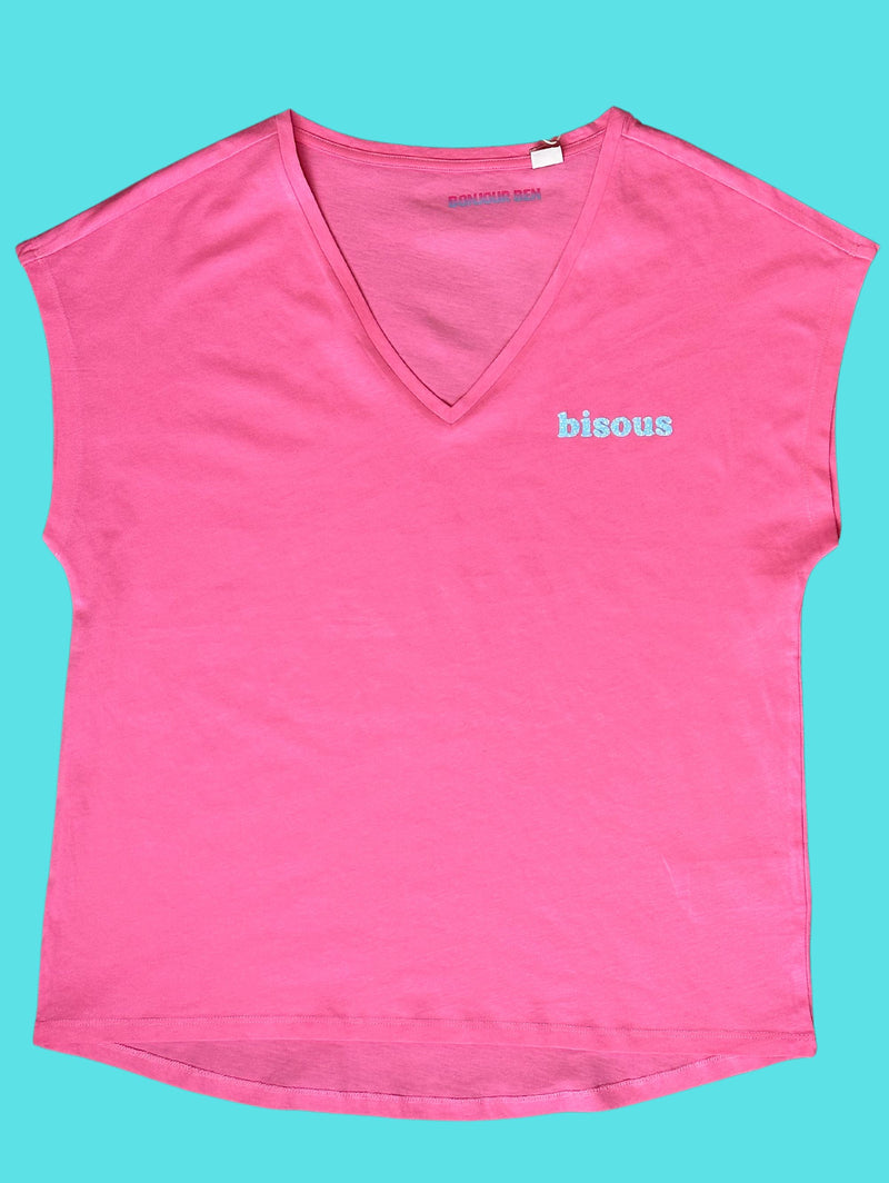 Bisous T-Shirt mit V-Neck - Pink/Blau