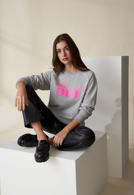 Mais, Oui! Sweatshirt - Hellgrau/Neon Pink