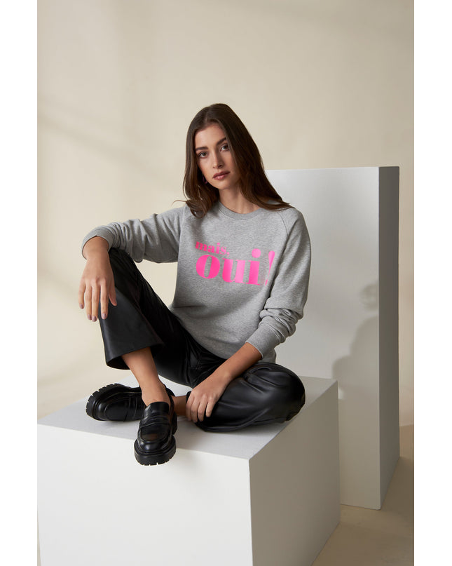 Mais, Oui! Sweatshirt - Hellgrau/Neon Pink