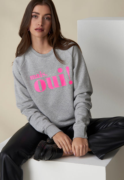 Mais, Oui! Sweatshirt - Hellgrau/Neon Pink