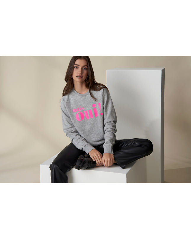 Mais, Oui! Sweatshirt - Hellgrau/Neon Pink