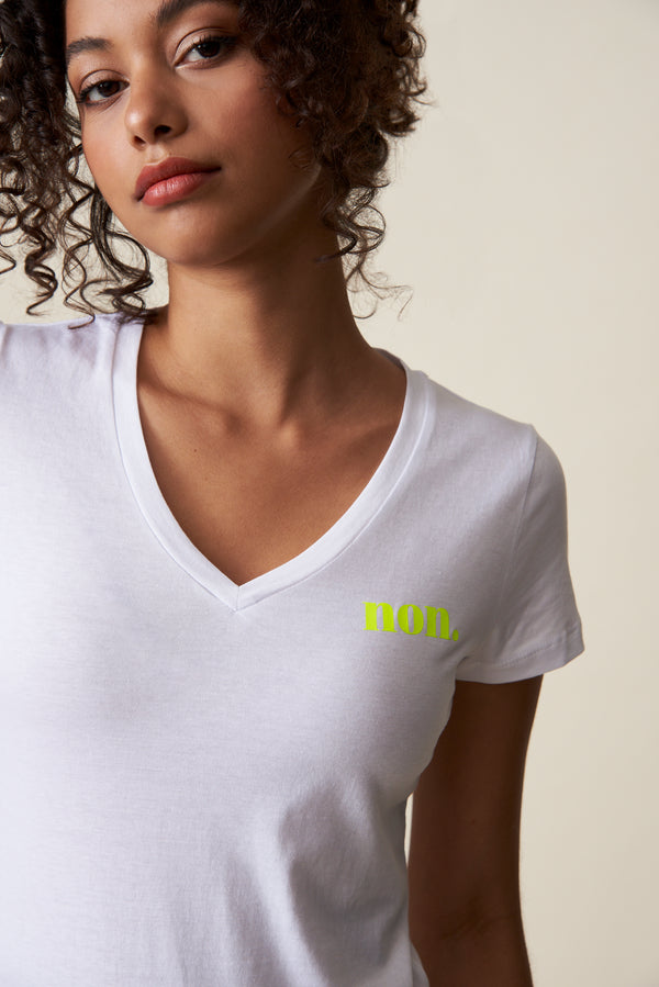non. T-Shirt - Weiß-Neon Gelb