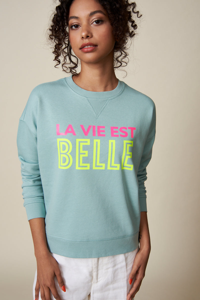 La vie est belle Sweatshirt - Petrol/Neon