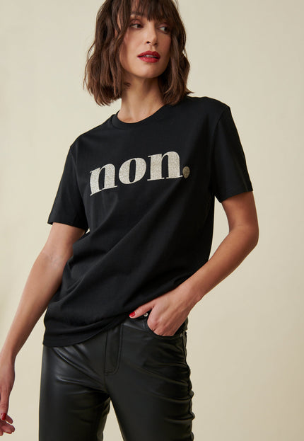 Non. T-Shirt - Schwarz / Glitzer Gold