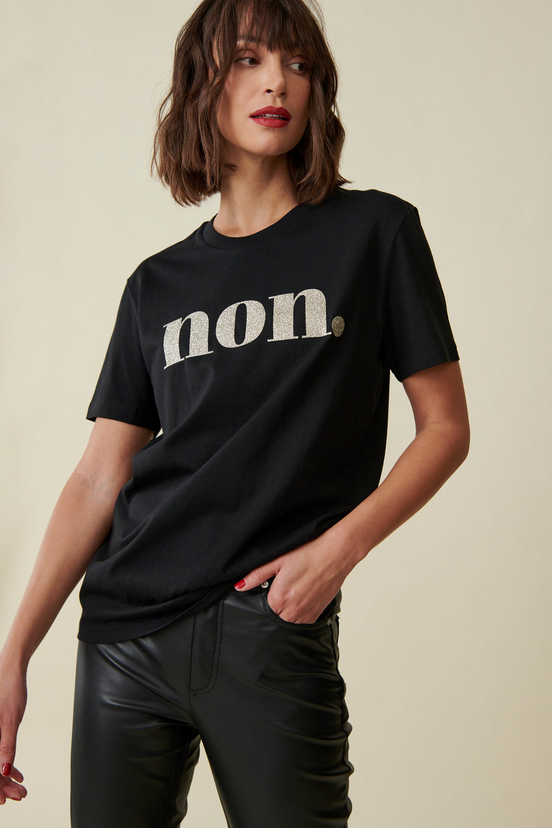 Non. T-Shirt - Schwarz / Gold Glitzer