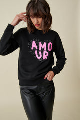 Amour Sweatshirt – Schwarz/Pink neon