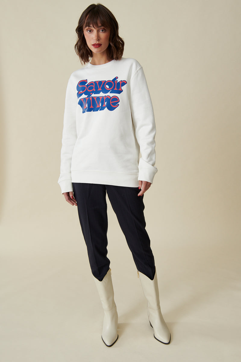 Savoir Vivre Sweatshirt - Off-White / Navy, Rot