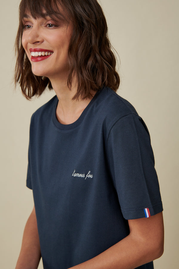 L`amour fou T-Shirt - Navy / weißer Stick - Made in France