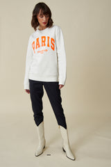 PARIS Sweatshirt - Off-White / Neon Orange