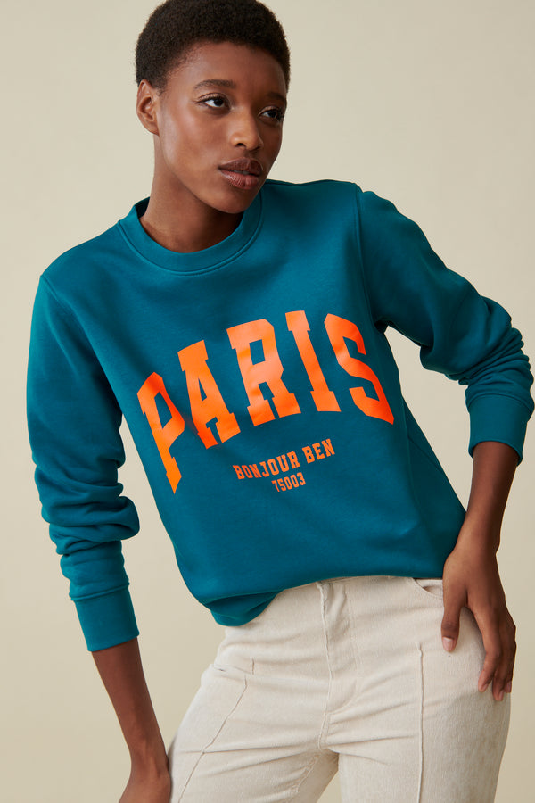 PARIS Sweatshirt - Petrol / Neon Orange