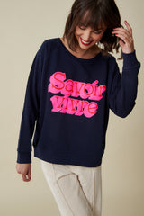 Savoir Vivre Sweatshirt - Navy/Neon