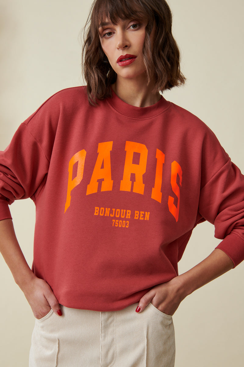 PARIS Sweatshirt - Terracotta / Neon Orange