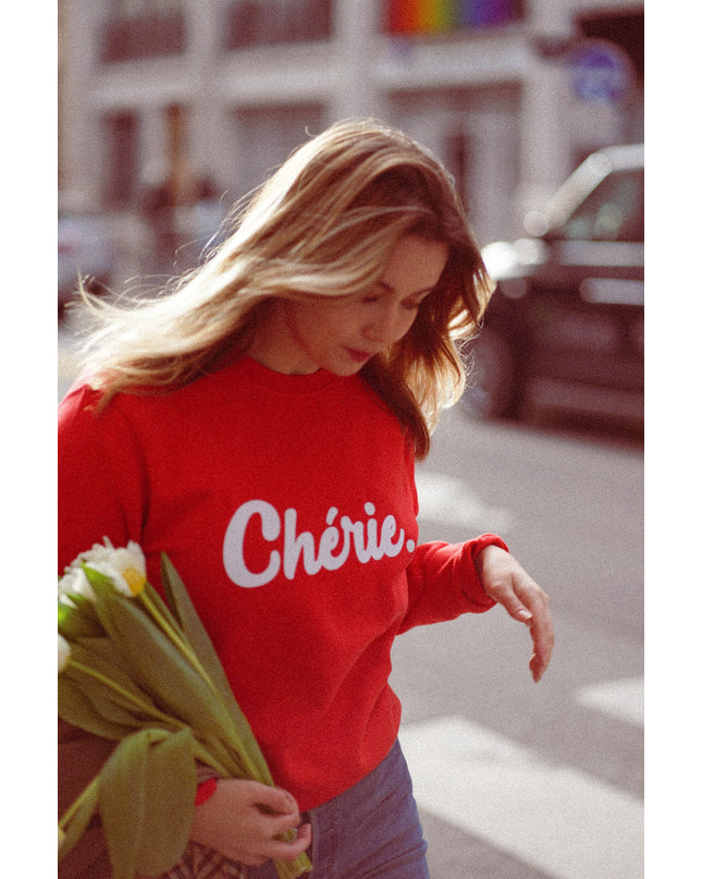 Chérie Sweatshirt - Kirschrot/Weiß