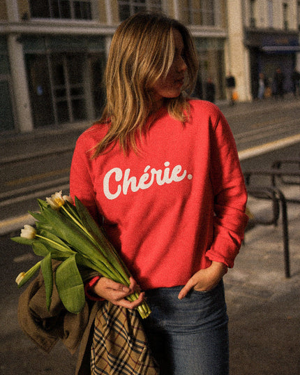 Chérie Sweater - Kirschrot/Weiß