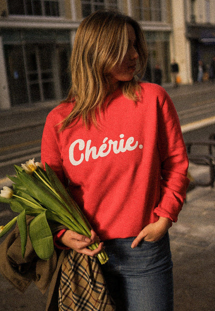 Chérie Sweatshirt - Kirschrot/Weiß