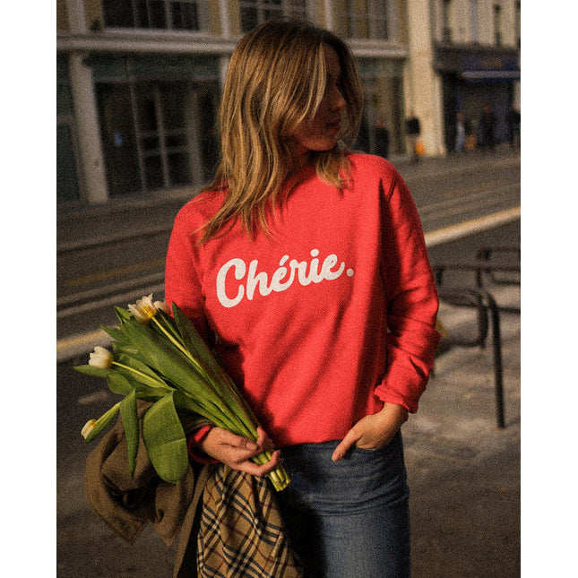 Chérie Sweatshirt - Kirschrot/Weiß