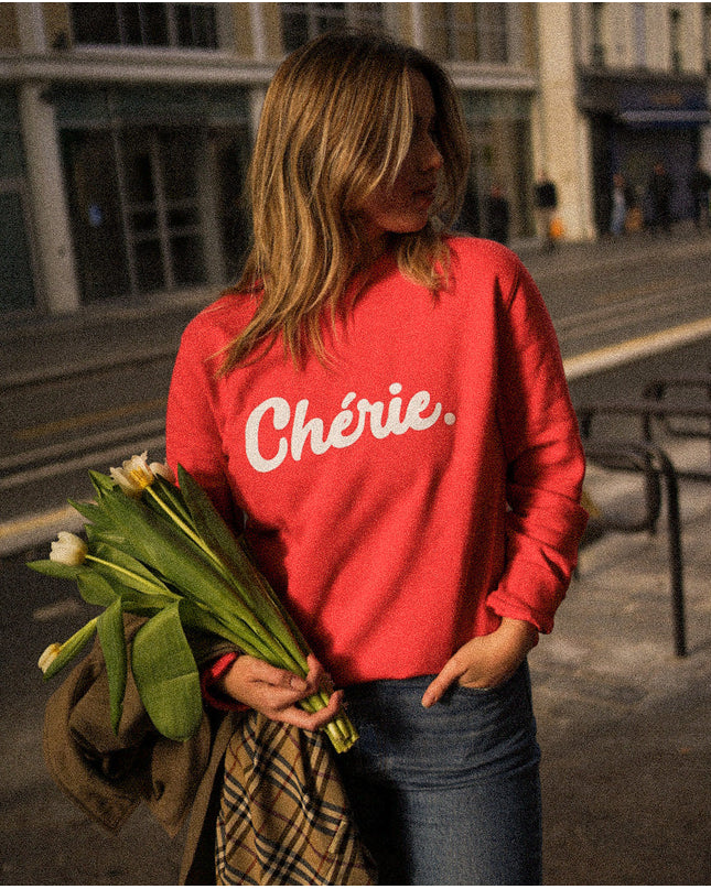 Chérie Sweatshirt - Kirschrot/Weiß