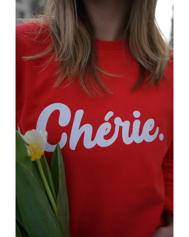 Chérie Sweatshirt - Kirschrot/Weiß