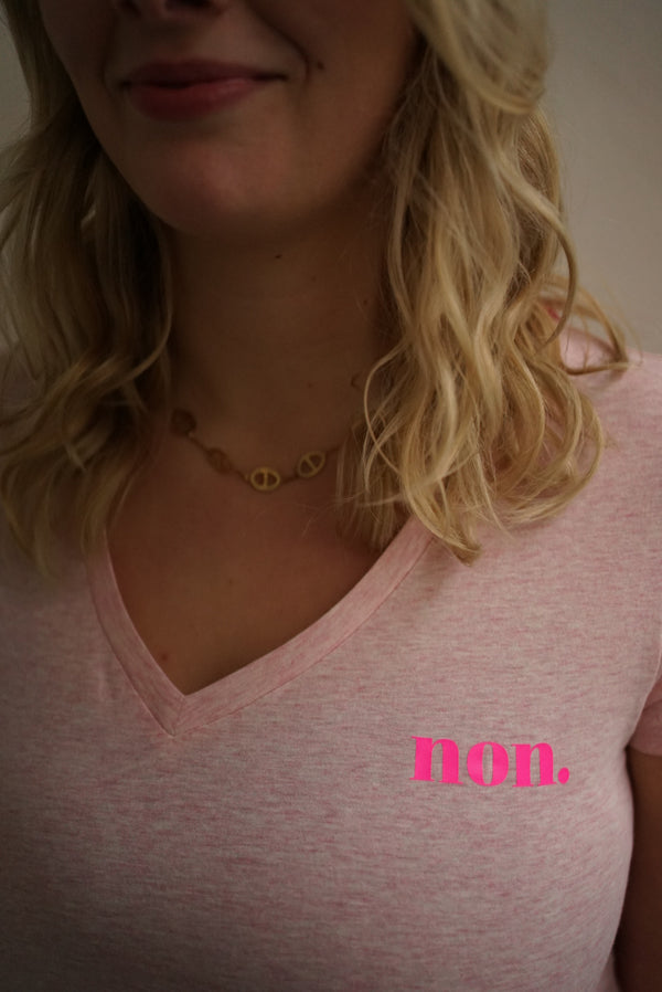 non. T-Shirt mit V-Neck - pink-meliert-Neon Pink