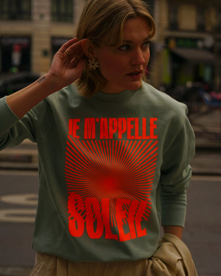 Je m'appelle Soleil Sweatshirt - Mint/Neon Orange