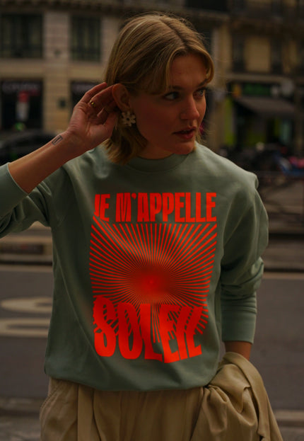 Je m'appelle Soleil Sweatshirt - Mint/Neon Orange